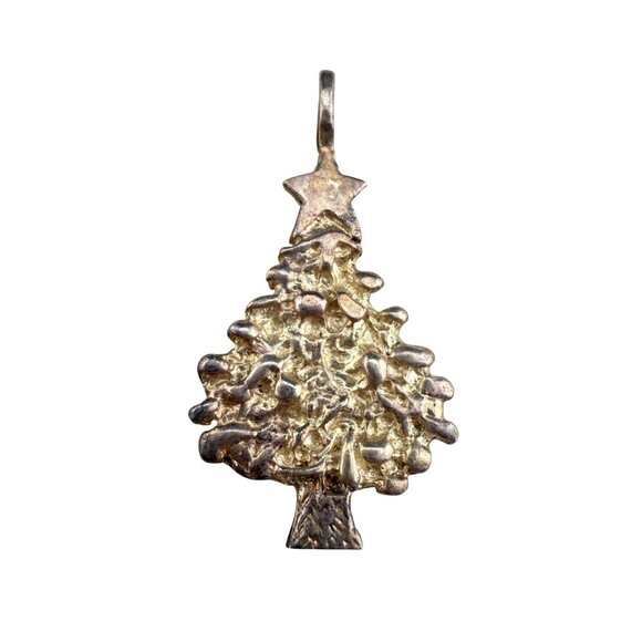 Vintage Sterling Silver Figural Christmas Tree Pendant Star Top Jewelry Charm - Picture 1 of 6